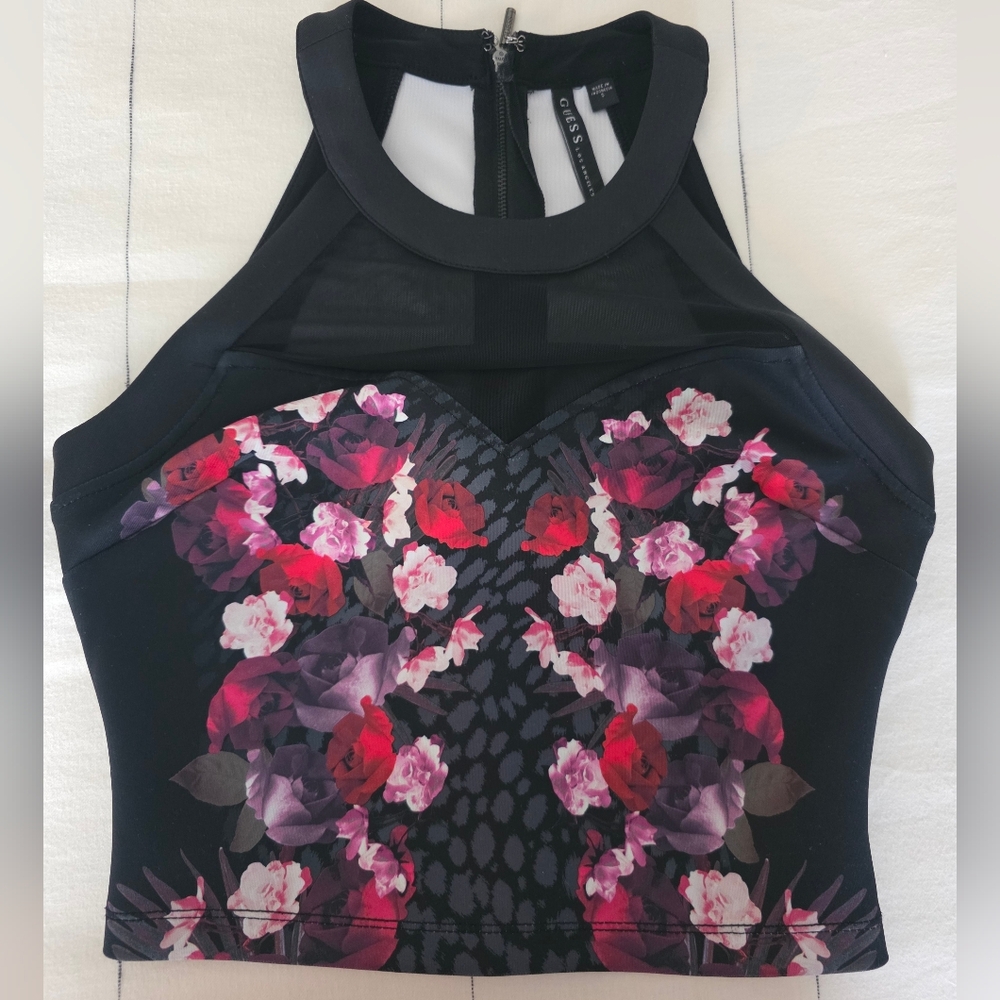 Guess Black and Pink Floral Blouse